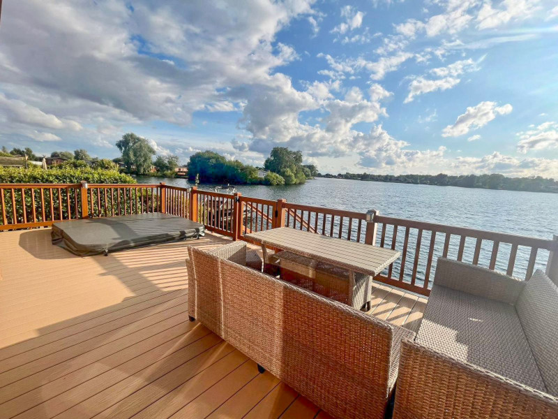 Atlas Lilac Lodge 2016 on lakeside pitch at Tattershall Lakes Country Park, Lincolnshire
