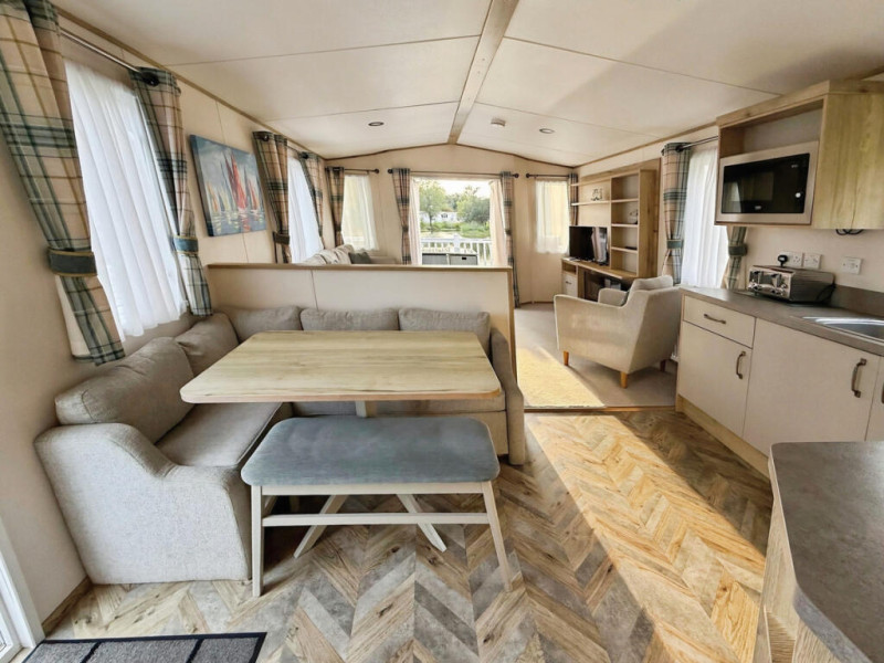 ABI Blenheim 2020 static caravan on a lakeside pitch at Hoburne Cotswold, nr Cirencester, Gloucestershire
