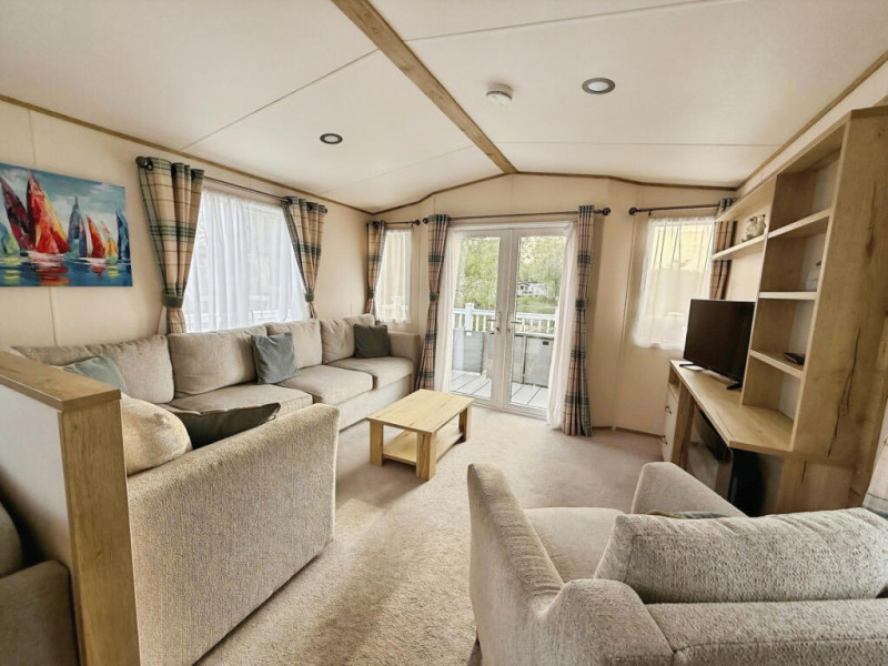 ABI Blenheim 2020 static caravan on a lakeside pitch at Hoburne Cotswold, nr Cirencester, Gloucestershire
