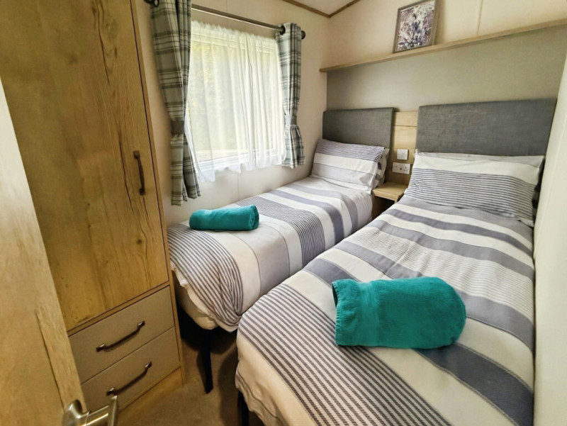 ABI Blenheim 2020 static caravan on a lakeside pitch at Hoburne Cotswold, nr Cirencester, Gloucestershire
