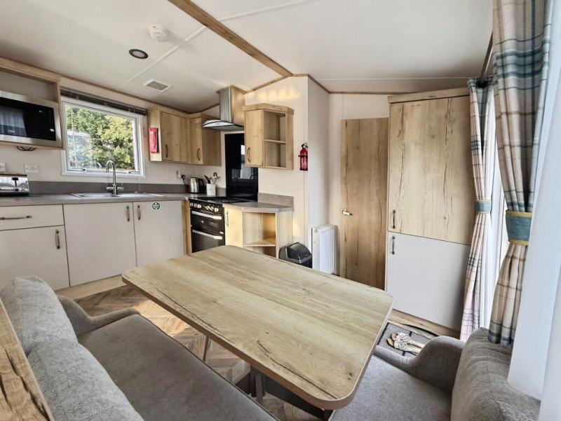 ABI Blenheim 2020 static caravan on a lakeside pitch at Hoburne Cotswold, nr Cirencester, Gloucestershire